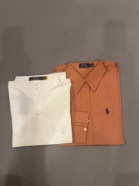 Polo by Ralph Lauren White & Rust Button-Down Dress Shirts - Pair